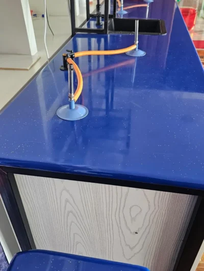Science practicals bench with glassware at the Cares learning centre in Nairobi