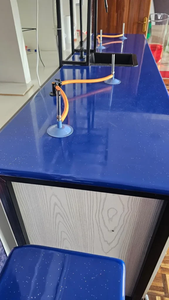 Science practicals bench with glassware at the Cares learning centre in Nairobi